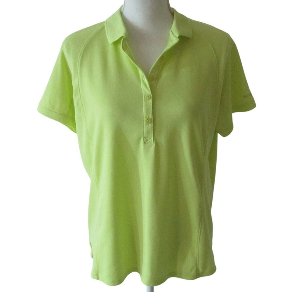 Columbia Women's Yellow Green Short Sleeve Stretch Omni Shade Polo Shirt Size L.